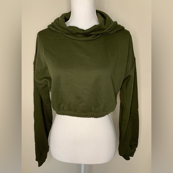 NWOT Naked Wardrobe Green Cropped Hoody Womens Small - Picture 2 of 8